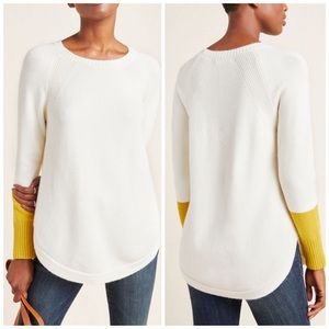 Anthropologie Colorblock Rebekah Sweater Tunic Ivory & Mustard Yellow
